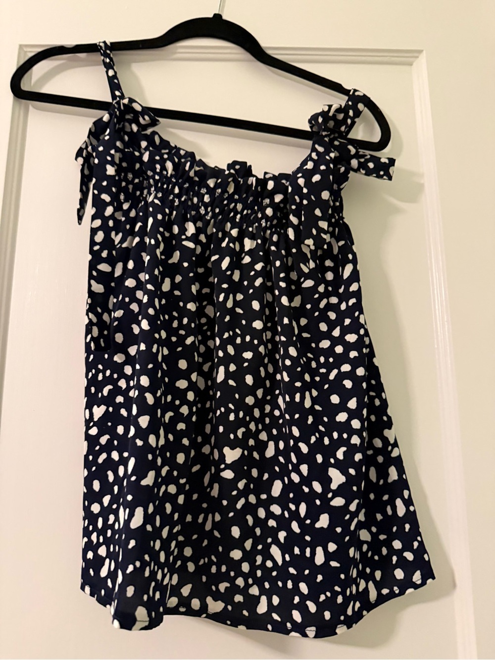 Navy and White Polka Dot Tie-Strap Sundress